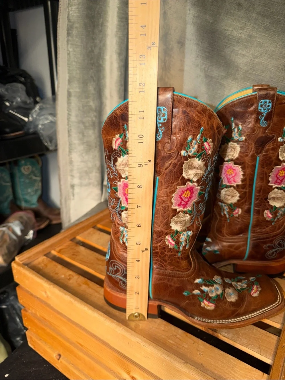 Macie Bean Kid's Honey Bunch Brown/Floral Square Toe Western Boot MK9012 Size 5